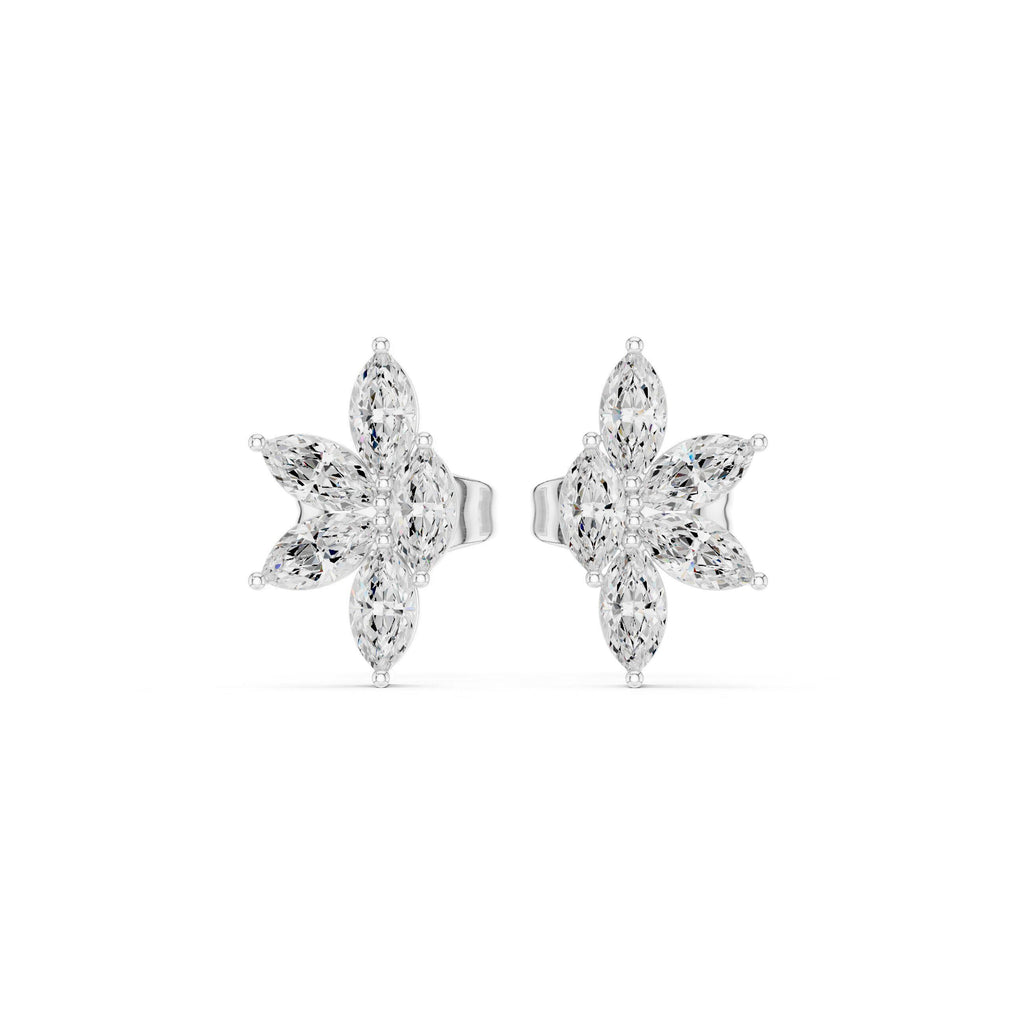 Marquise Moissanite Starburst Stud Earrings – 925 Sterling Silver, 18K Gold Vermeil