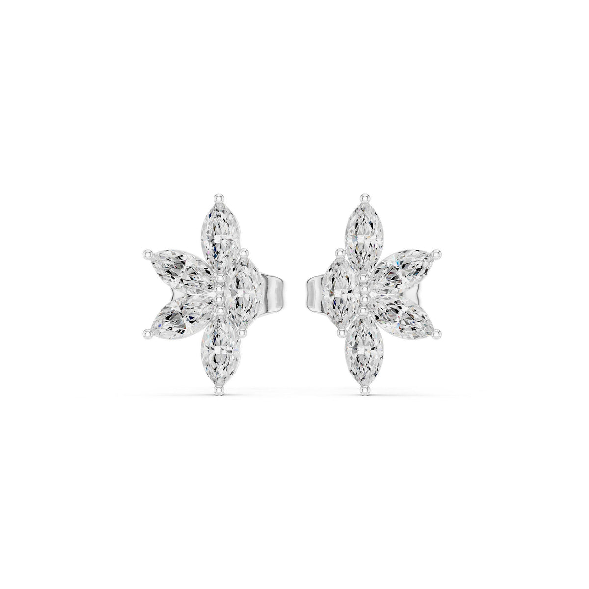 Marquise Moissanite Starburst Stud Earrings – 925 Sterling Silver, 18K Gold Vermeil