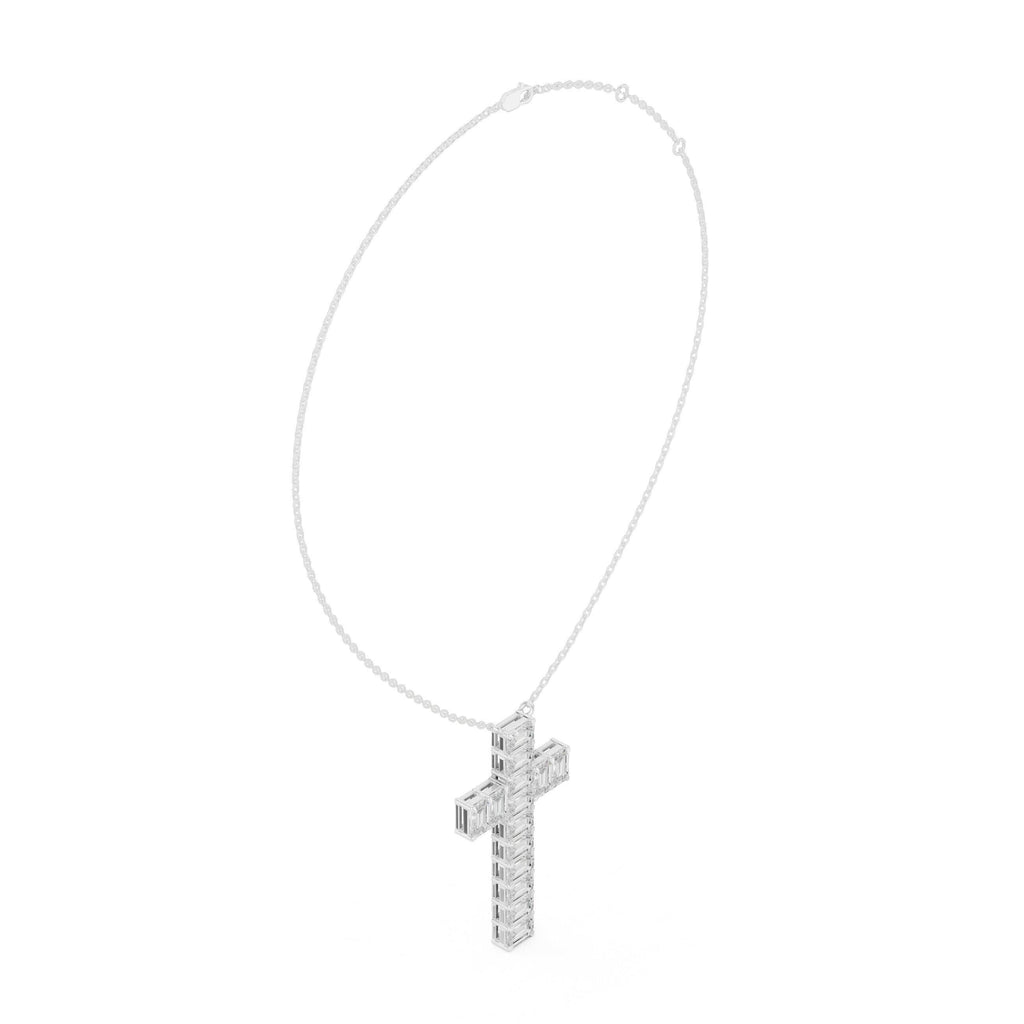 Baguette Moissanite Cross Pendant Necklace – 925 Sterling Silver, 18K Gold Vermeil