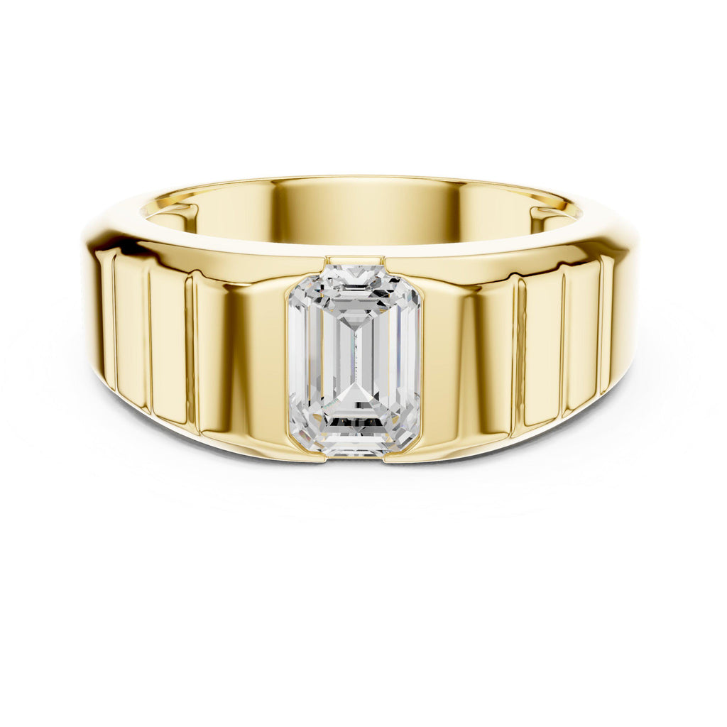 Men's Emerald-Cut Moissanite Ring, Ribbed Band – 925 Sterling Silver, 18K Gold Vermeil