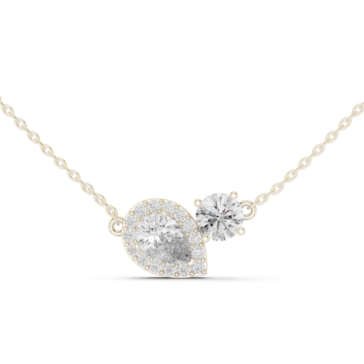 Pear Halo & Round Moissanite Toi et Moi Necklace – 925 Sterling Silver, 18K Gold Vermeil