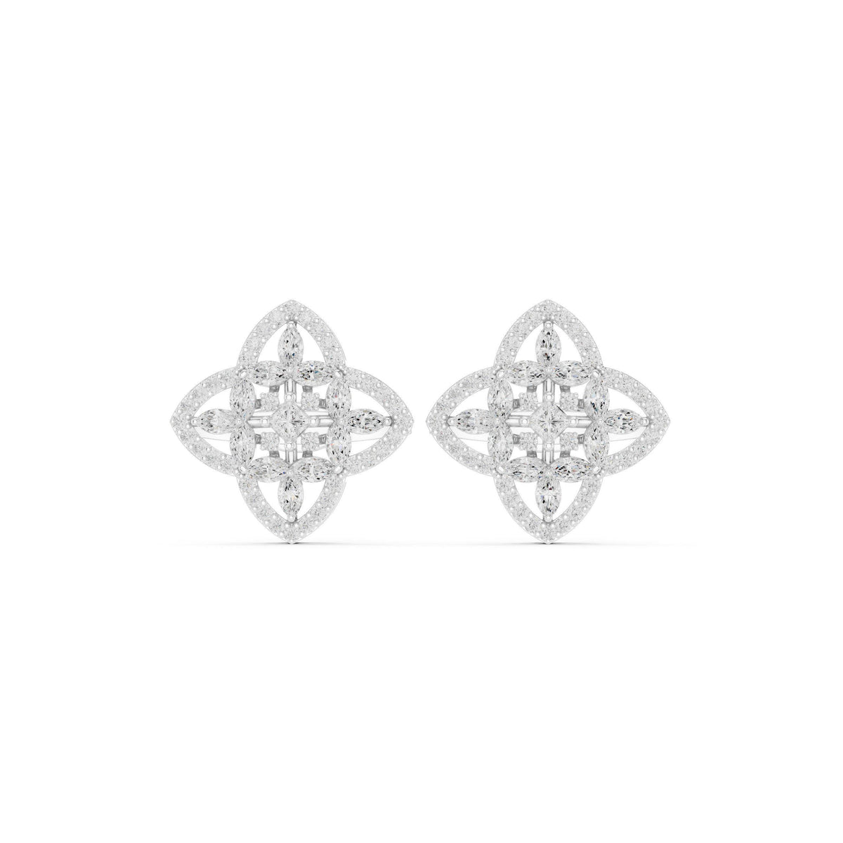 Moissanite Quatrefoil Stud Earrings – 925 Sterling Silver, 18K Gold Vermeil