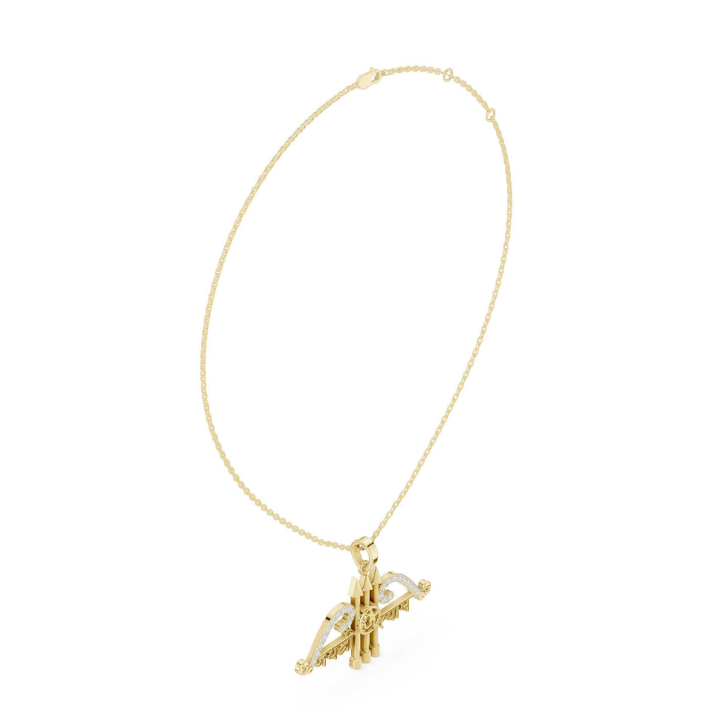 Moissanite Trishul & Om Pendant Necklace – 925 Sterling Silver, 18K Gold Vermeil