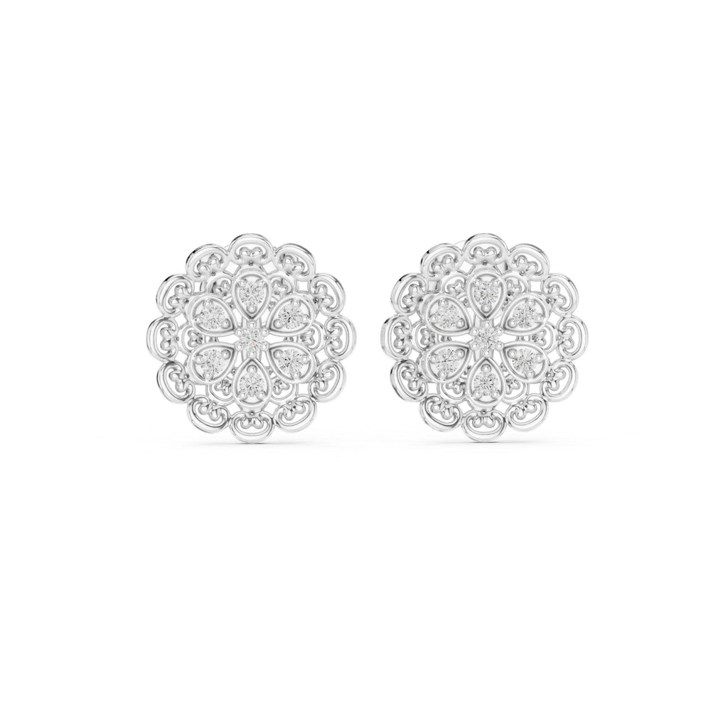 Moissanite Filigree Medallion Stud Earrings – 925 Sterling Silver, 18K Gold Vermeil