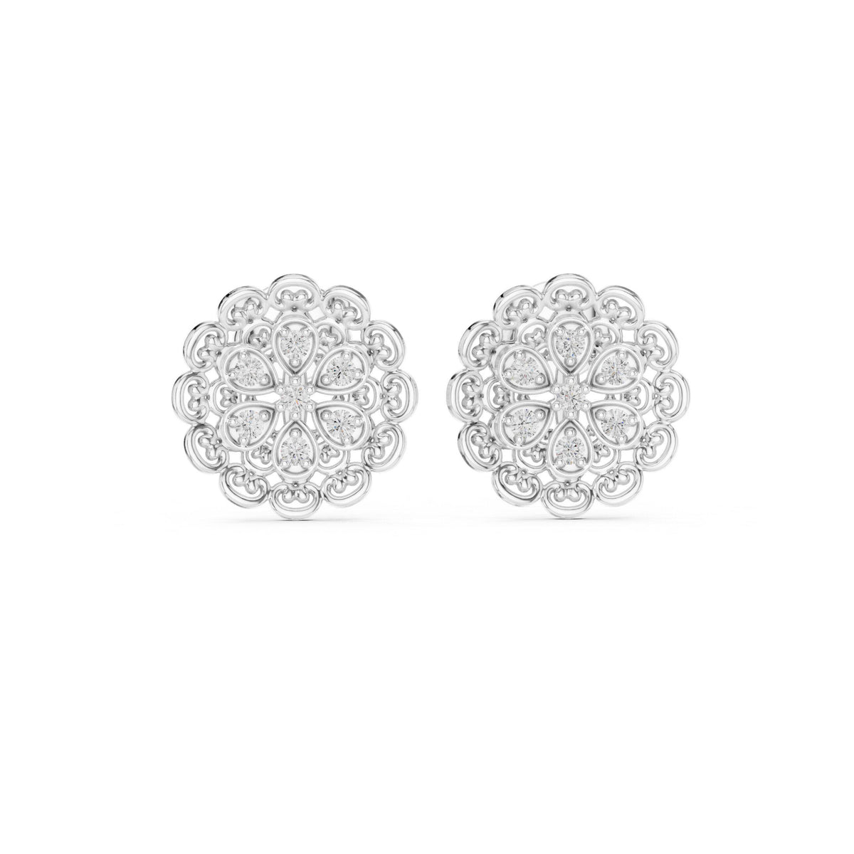 Moissanite Filigree Medallion Stud Earrings – 925 Sterling Silver, 18K Gold Vermeil
