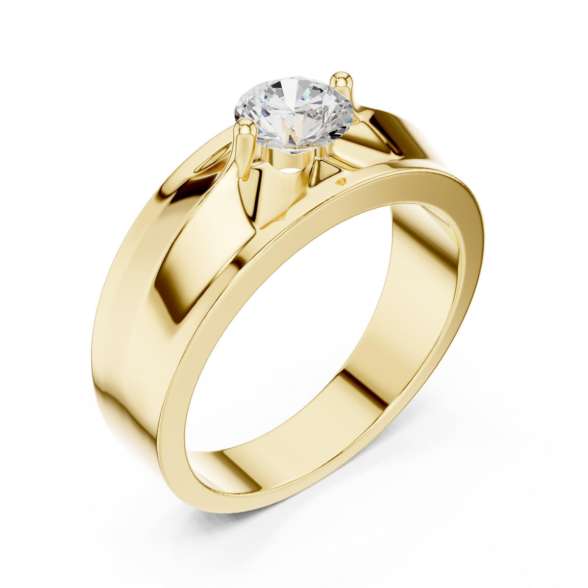 Men's Round Moissanite Ring with Winged Setting – 925 Sterling Silver, 18K Gold Vermeil