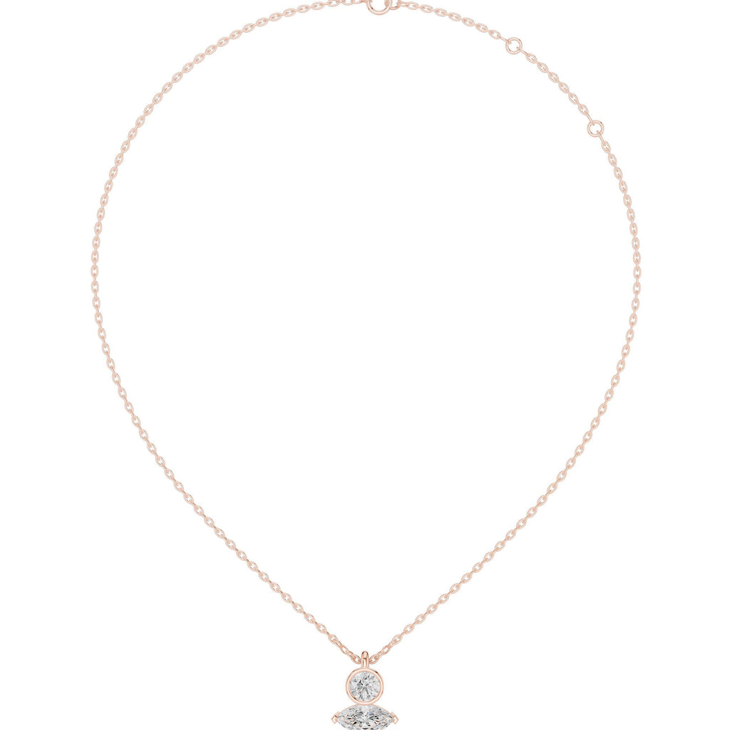 Round & Marquise Moissanite Bezel Drop Necklace – 925 Sterling Silver, 18K Gold Vermeil