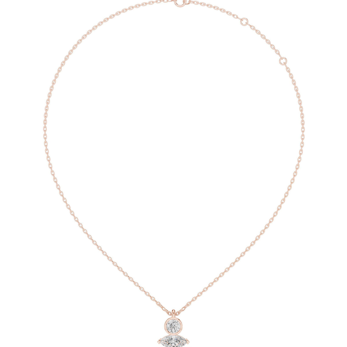 Round & Marquise Moissanite Bezel Drop Necklace – 925 Sterling Silver, 18K Gold Vermeil