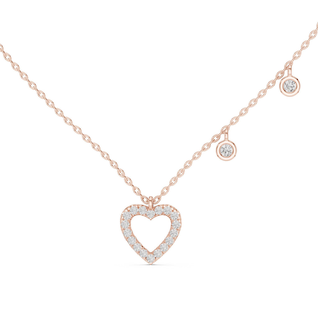 Moissanite Pavé Open Heart Charm Necklace – 925 Sterling Silver, 18K Gold Vermeil