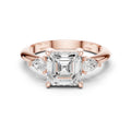 Asscher-Cut Moissanite Three-Stone Ring with Pear Side Stones – 925 Sterling Silver, 18K Gold Vermeil