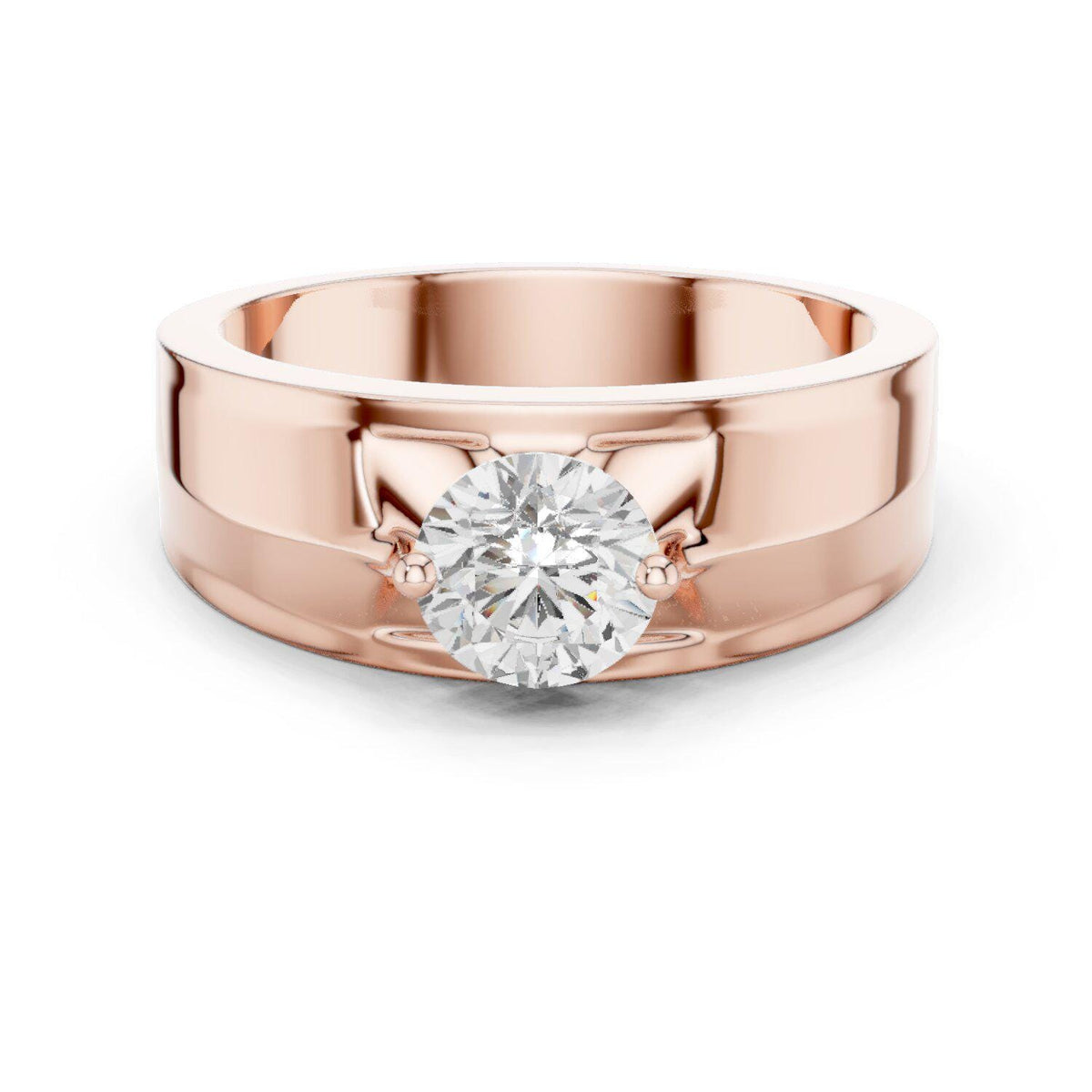 Men's Round Moissanite Ring with Winged Prongs, Flat Band – 925 Sterling Silver, 18K Gold Vermeil