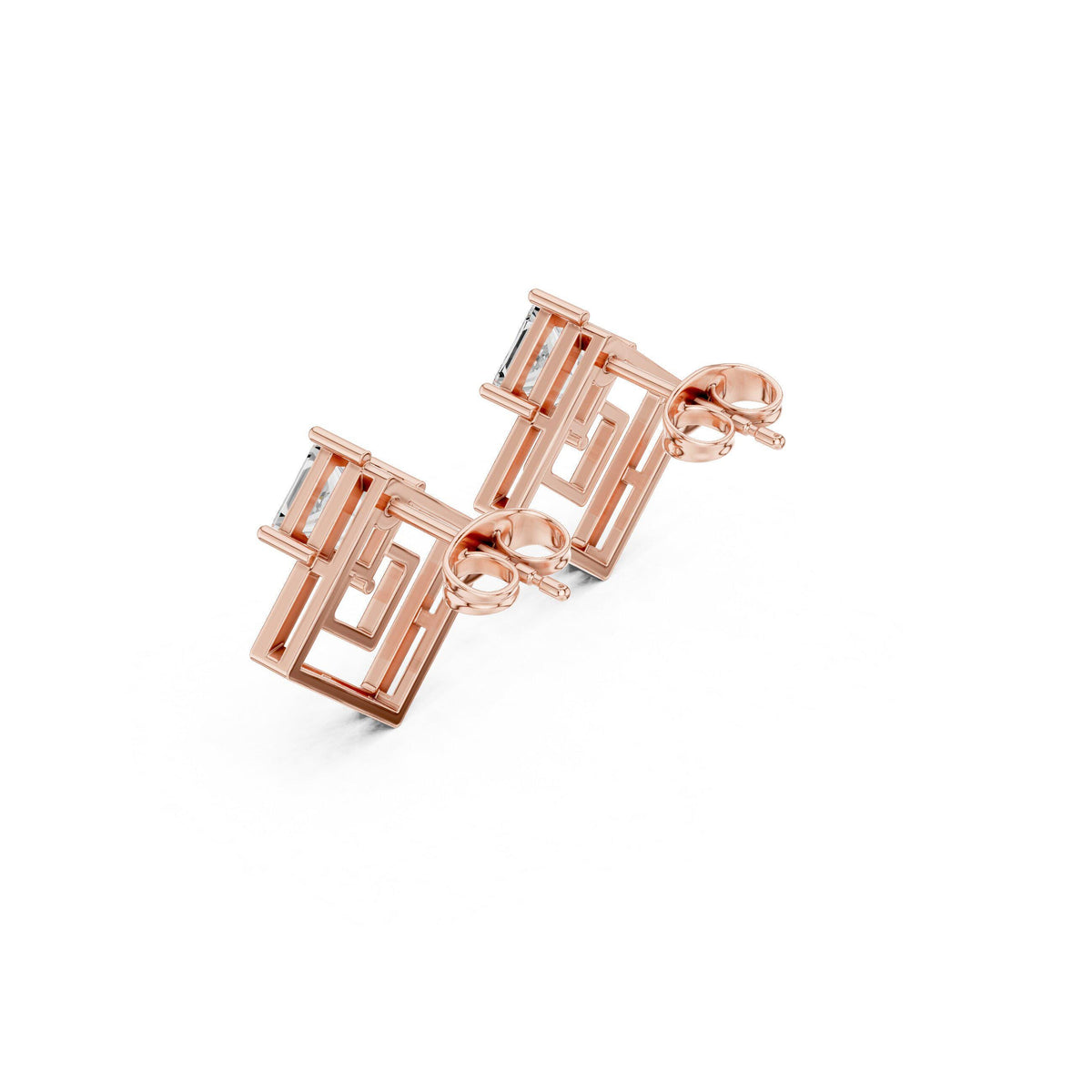 Moissanite Open Square Geometric Stud Earrings – 925 Sterling Silver, 18K Gold Vermeil