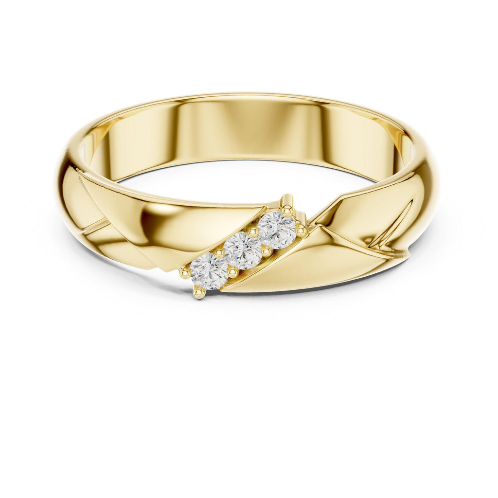 Men's Moissanite Band with Diagonal Pavé Accent – 925 Sterling Silver, 18K Gold Vermeil