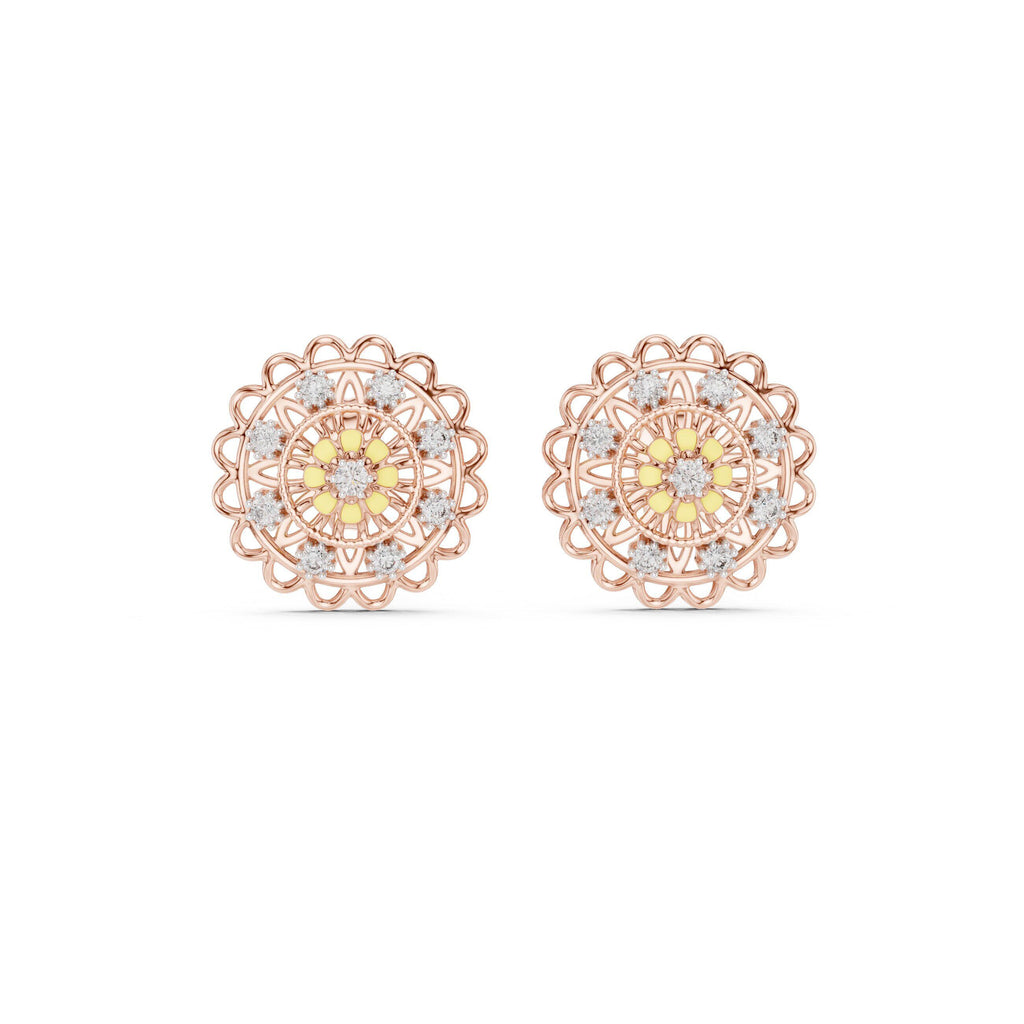 Moissanite Mandala Stud Earrings – 925 Sterling Silver, 18K Gold Vermeil