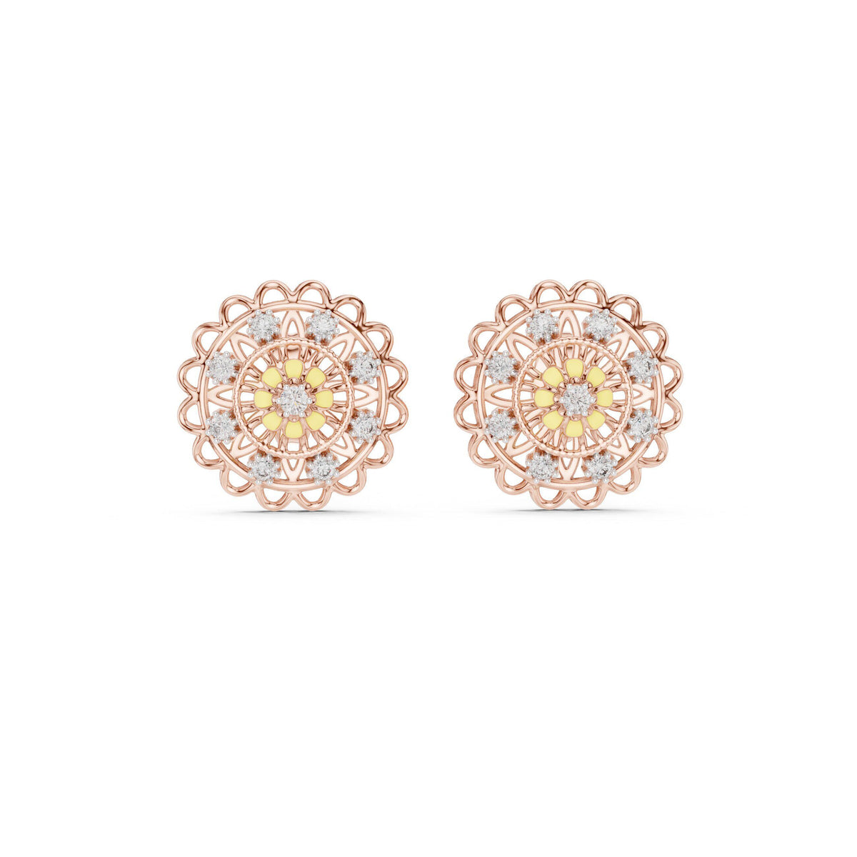 Moissanite Mandala Stud Earrings – 925 Sterling Silver, 18K Gold Vermeil