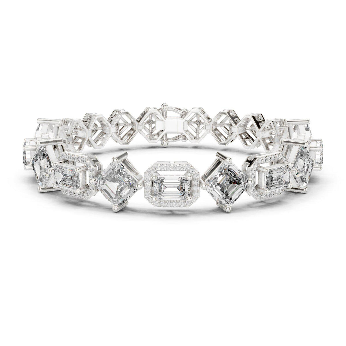 Emerald-Cut Halo Moissanite Bracelet – 925 Sterling Silver, 18K Gold Vermeil