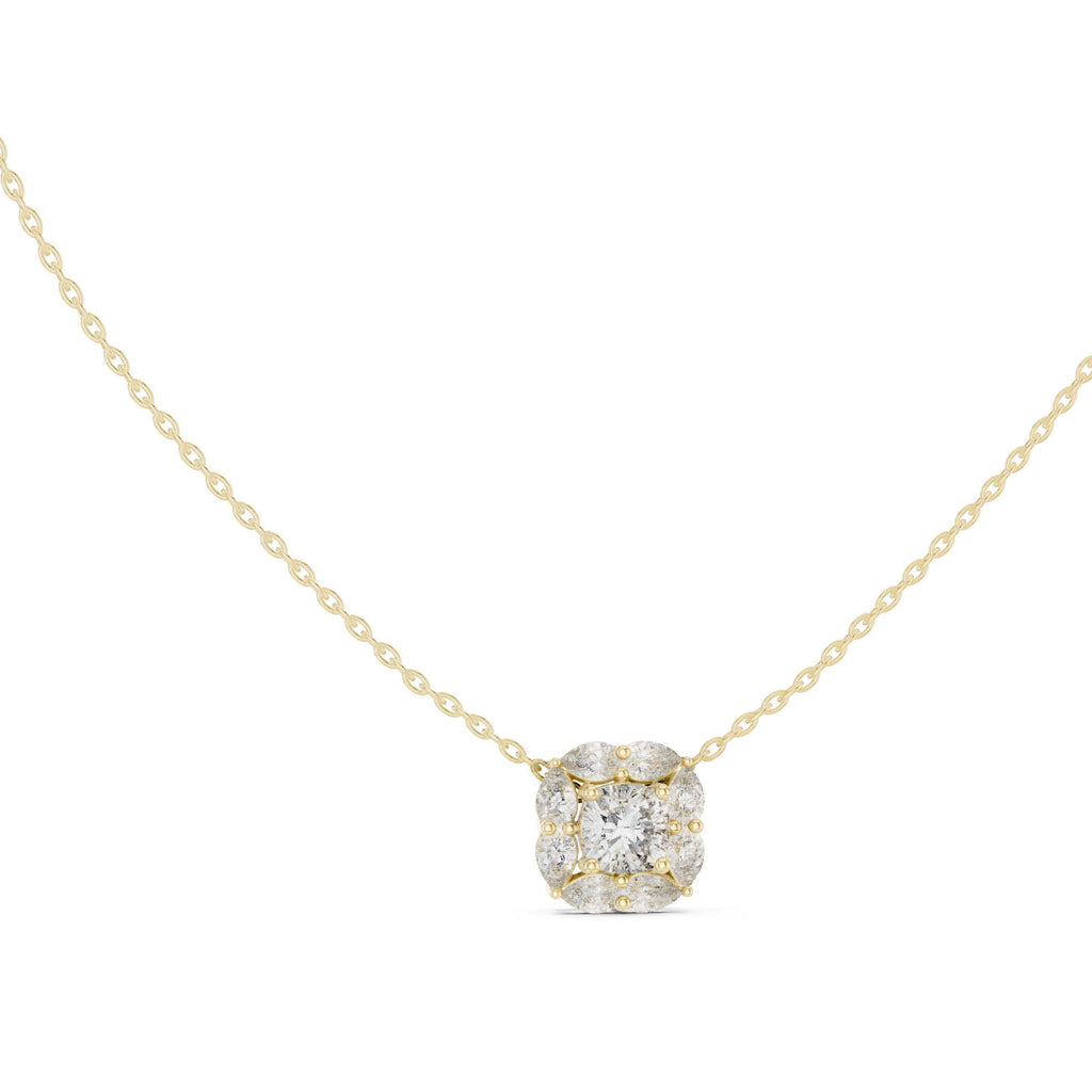 Princess Moissanite Marquise Frame Necklace – 925 Sterling Silver, 18K Gold Vermeil