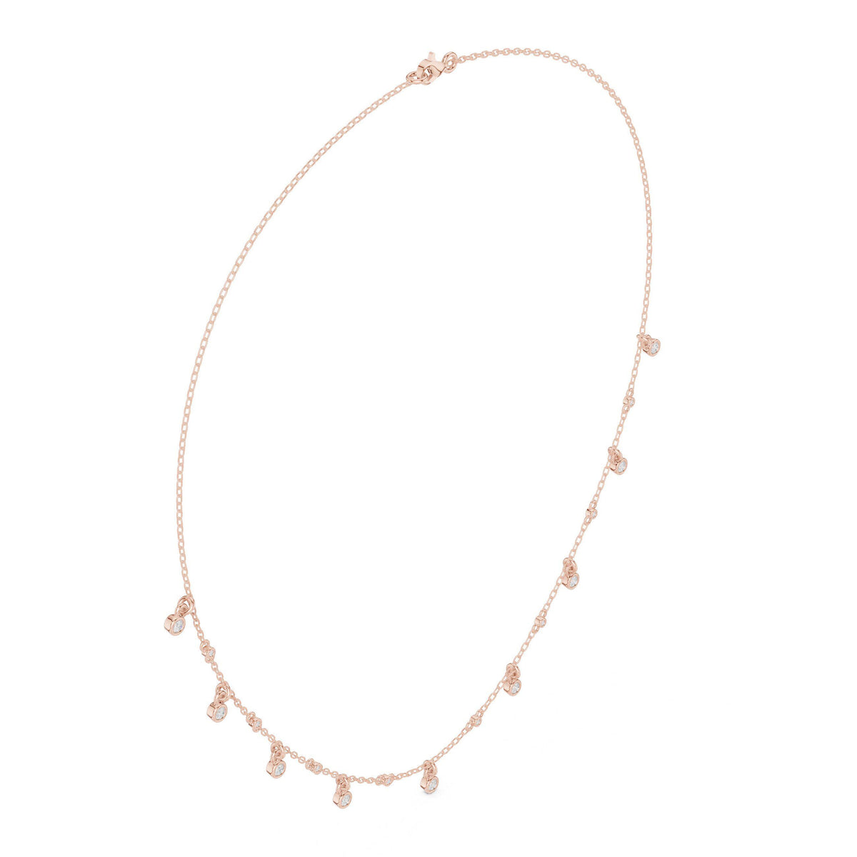 Round Moissanite Dewdrop Station Necklace – 925 Sterling Silver, 18K Gold Vermeil
