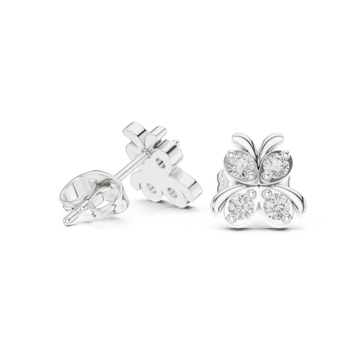 Moissanite Pavé Butterfly Stud Earrings – 925 Sterling Silver, 18K Gold Vermeil