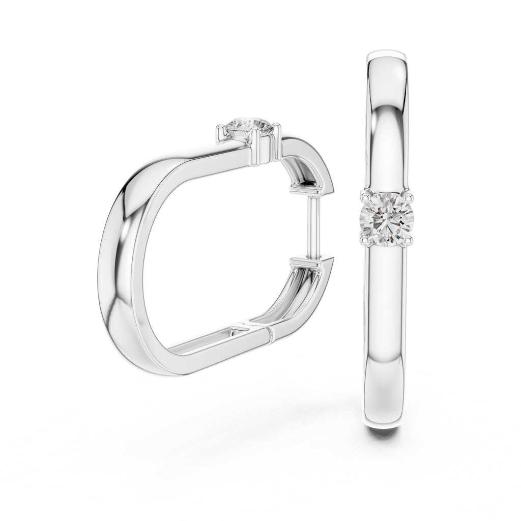 Round Moissanite Solitaire Huggie Hoop Earrings – 925 Sterling Silver, 18K Gold Vermeil
