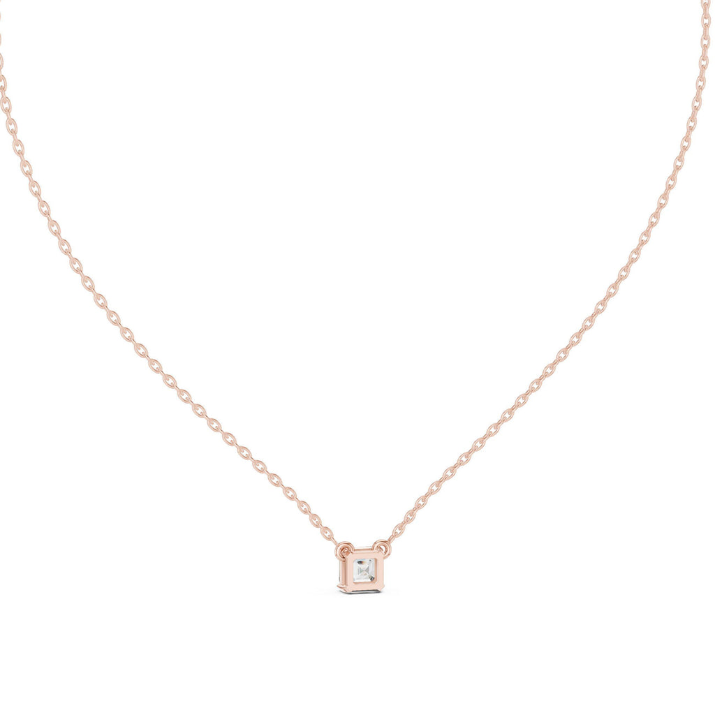 Asscher-Cut Moissanite Solitaire Necklace – 925 Sterling Silver, 18K Gold Vermeil