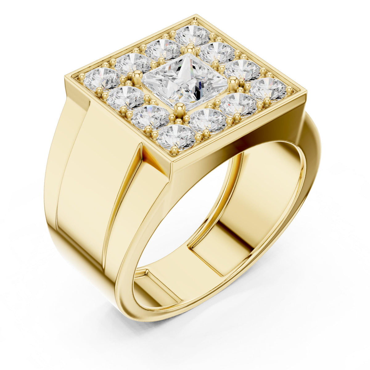 Men's Princess-Cut Moissanite Halo Signet Ring – 925 Sterling Silver, 18K Gold Vermeil