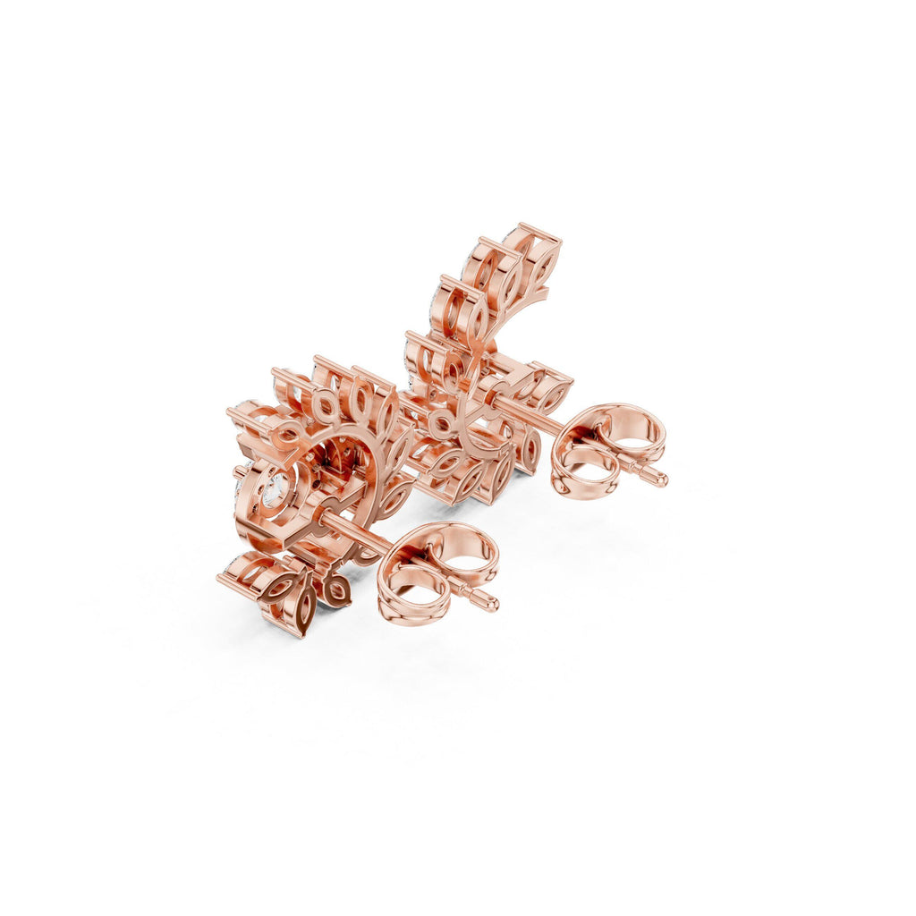 Marquise Moissanite Sunburst Spray Stud Earrings – 925 Sterling Silver, 18K Gold Vermeil