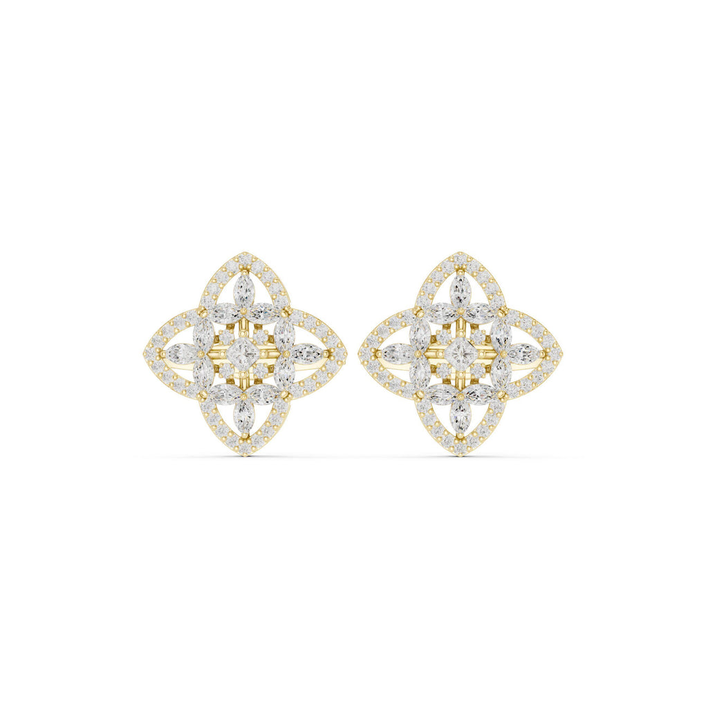 Moissanite Quatrefoil Stud Earrings – 925 Sterling Silver, 18K Gold Vermeil