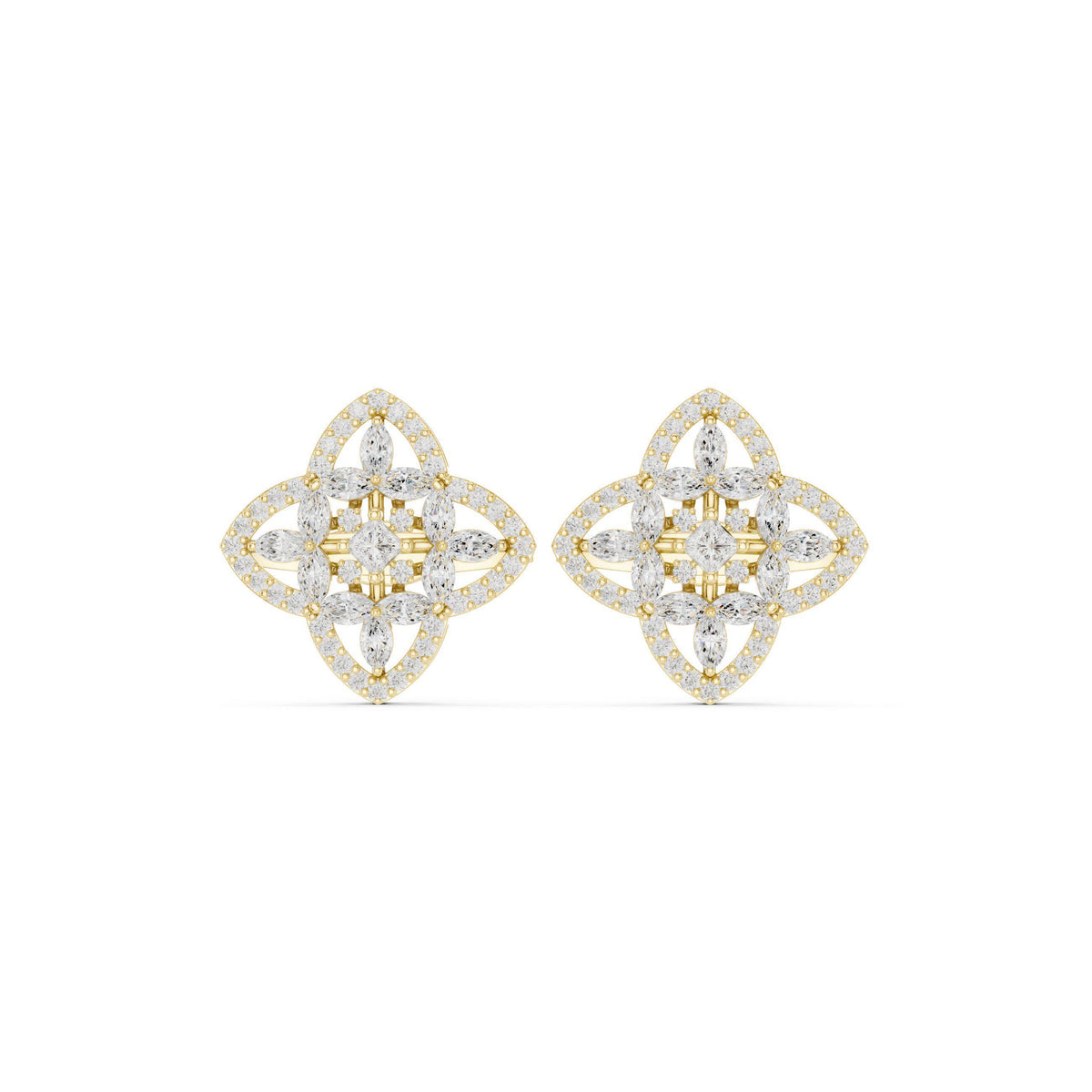 Moissanite Quatrefoil Stud Earrings – 925 Sterling Silver, 18K Gold Vermeil