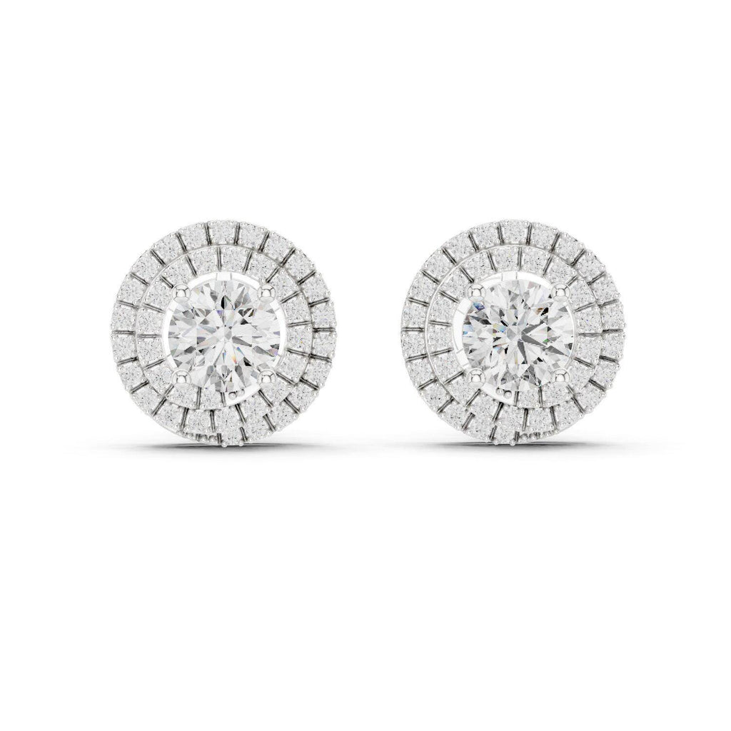 7mm Round Moissanite Double-Halo Stud Earrings – 925 Sterling Silver, 18K Gold Vermeil