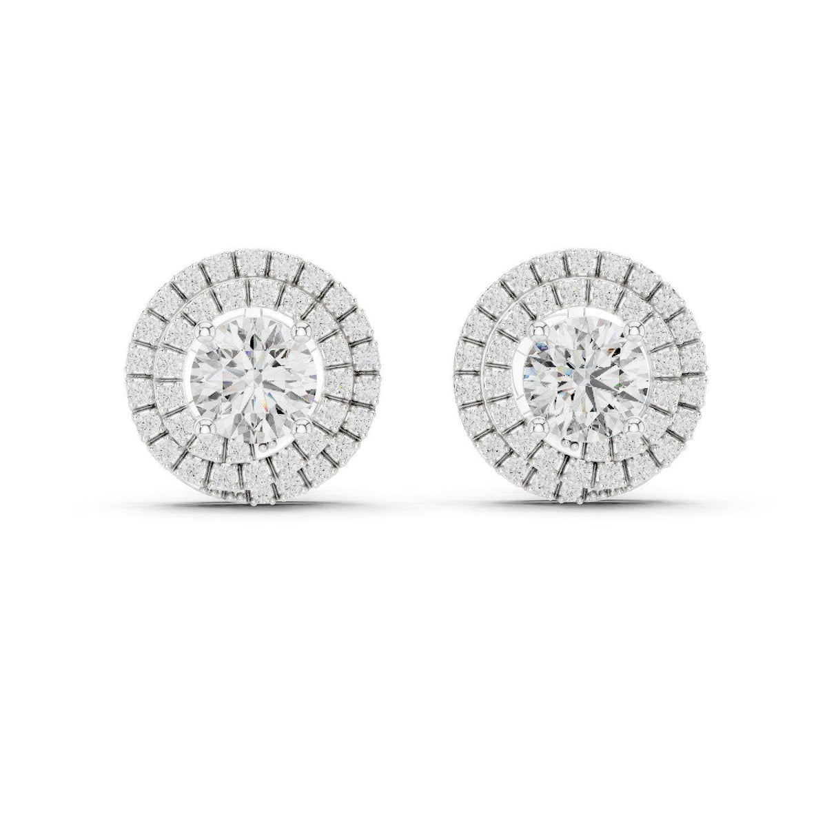 7mm Round Moissanite Double-Halo Stud Earrings – 925 Sterling Silver, 18K Gold Vermeil