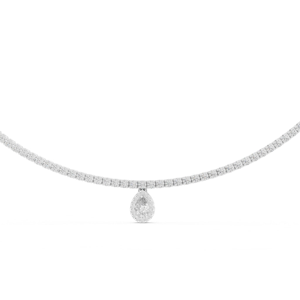 Pear Moissanite Drop Tennis Necklace – 925 Sterling Silver, 18K Gold Vermeil