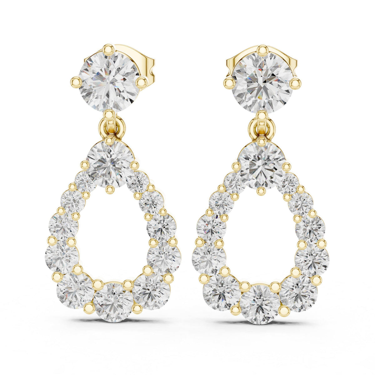 Open Teardrop Moissanite Drop Earrings – 925 Sterling Silver, 18K Gold Vermeil