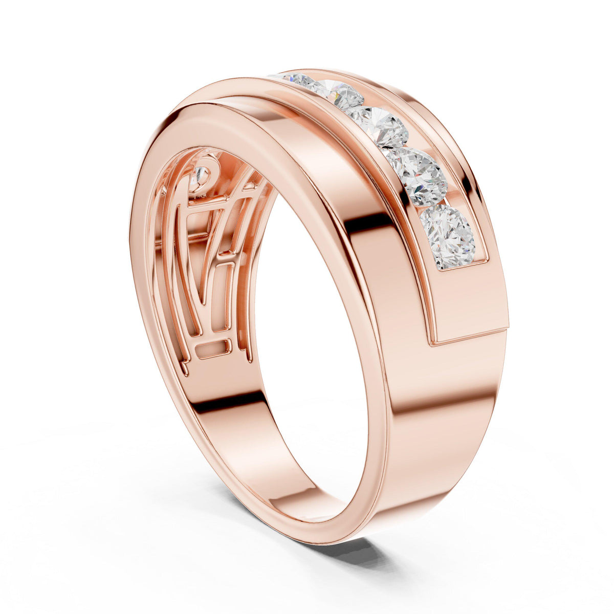 Men's Diagonal Channel-Set Moissanite Band – 925 Sterling Silver, 18K Gold Vermeil