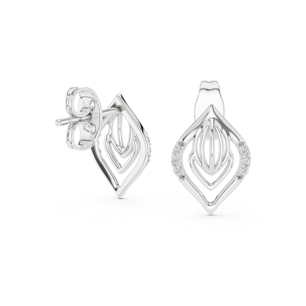 Moissanite Pavé Leaf Outline Stud Earrings – 925 Sterling Silver, 18K Gold Vermeil