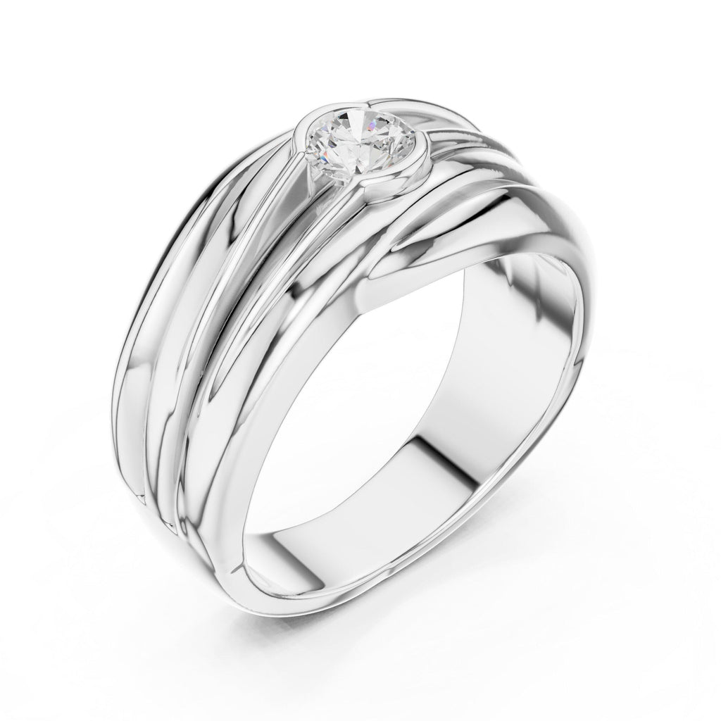 Men's Layered Wave-Band Moissanite Ring – 925 Sterling Silver, 18K Gold Vermeil