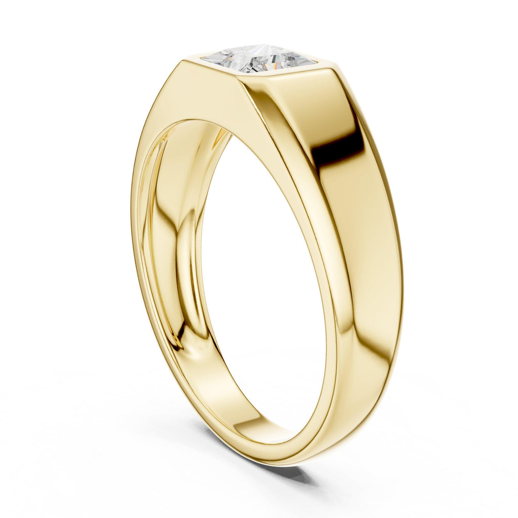 Men's Princess-Cut Moissanite Signet Ring, Flat Top – 925 Sterling Silver, 18K Gold Vermeil