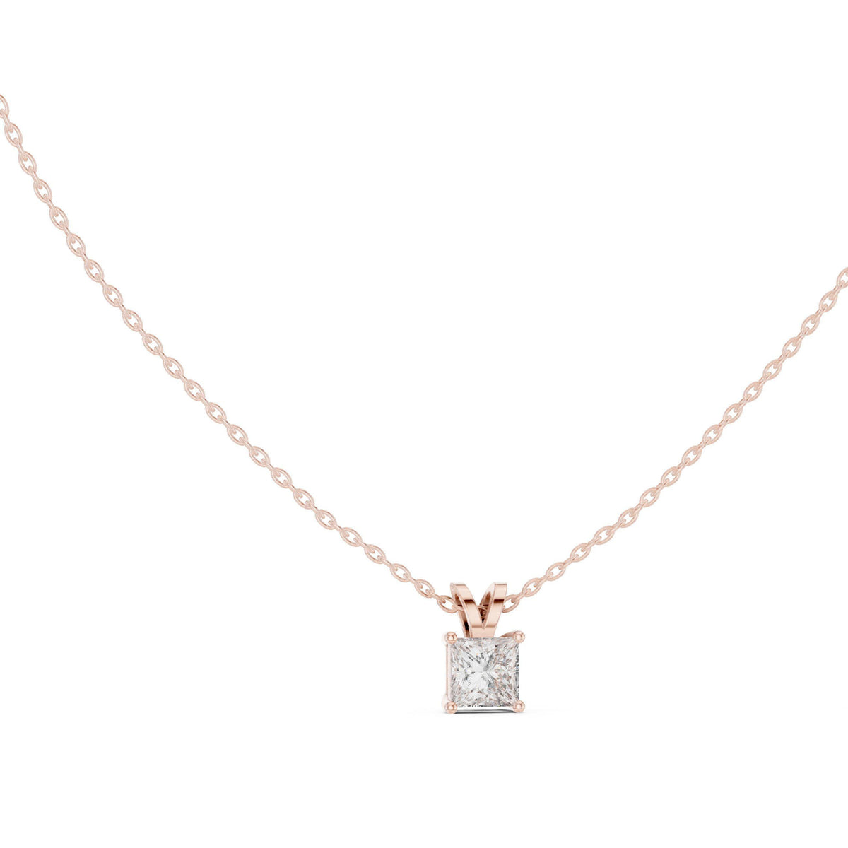 Princess Moissanite Solitaire Pendant Necklace – 925 Sterling Silver, 18K Gold Vermeil