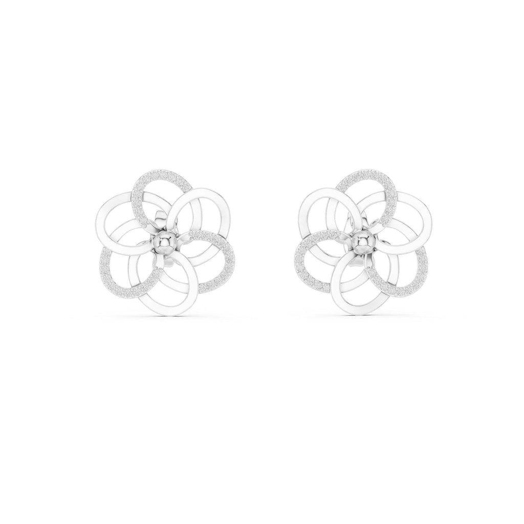 Moissanite Pavé Looped Flower Stud Earrings – 925 Sterling Silver, 18K Gold Vermeil