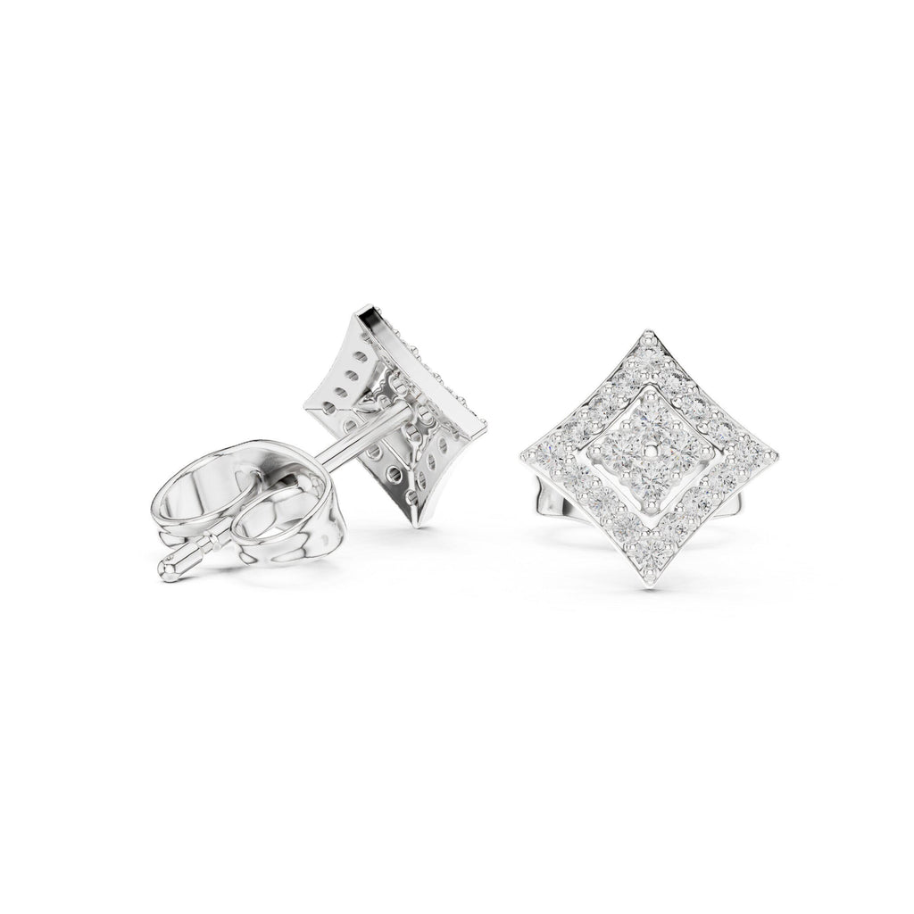 Moissanite Kite Halo Stud Earrings – 925 Sterling Silver, 18K Gold Vermeil