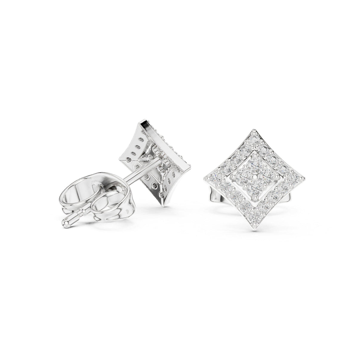 Moissanite Kite Halo Stud Earrings – 925 Sterling Silver, 18K Gold Vermeil