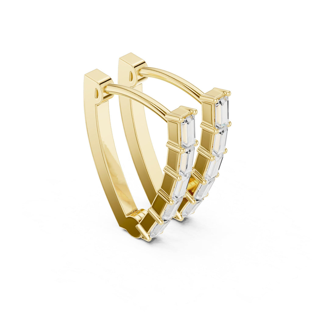 Baguette Moissanite V-Hoop Earrings – 925 Sterling Silver, 18K Gold Vermeil