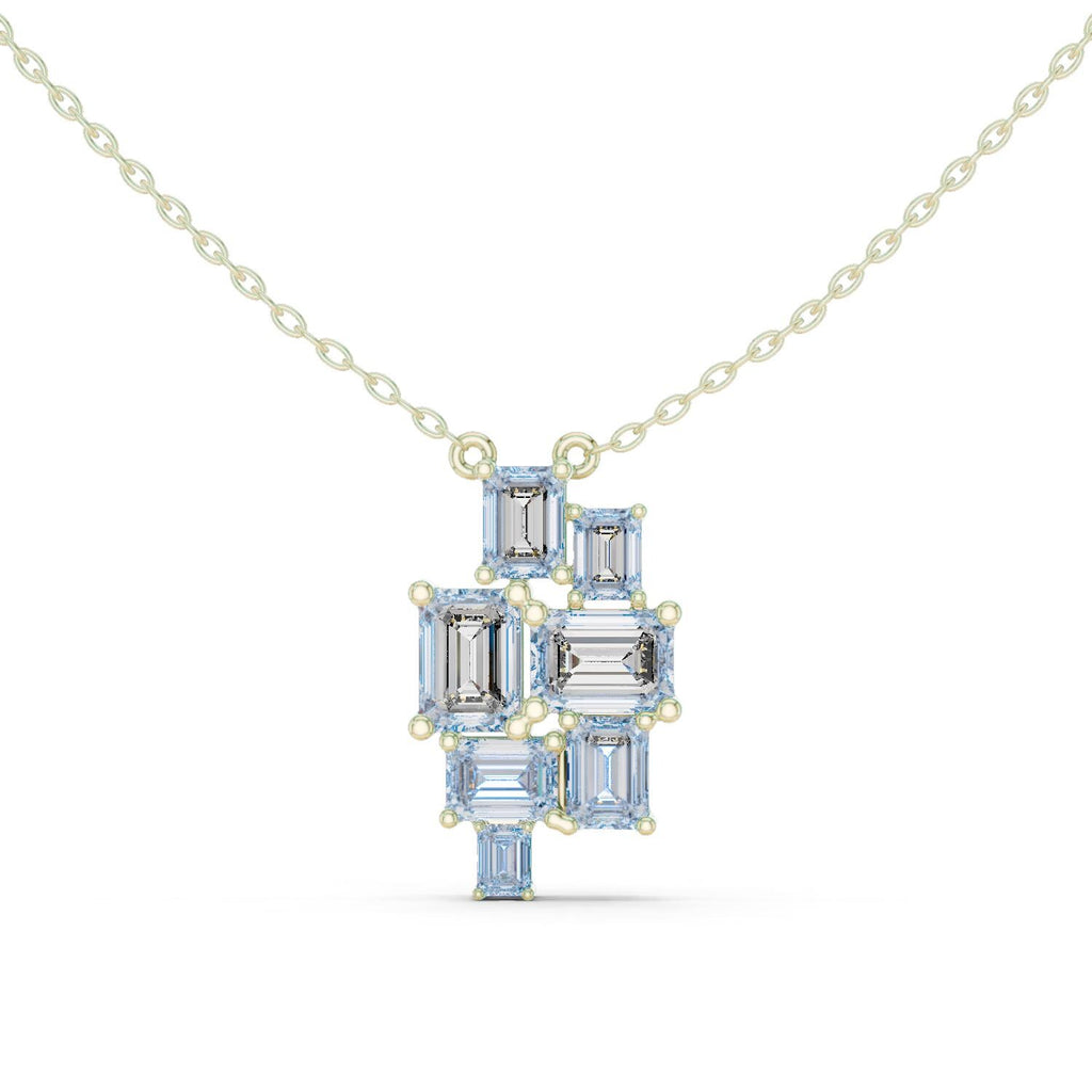 Emerald-Cut Moissanite Mosaic Cluster Necklace – 925 Sterling Silver, 18K Gold Vermeil