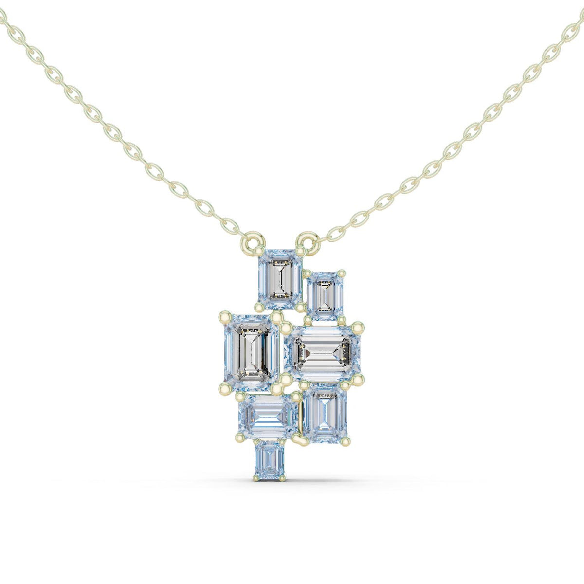 Emerald-Cut Moissanite Mosaic Cluster Necklace – 925 Sterling Silver, 18K Gold Vermeil