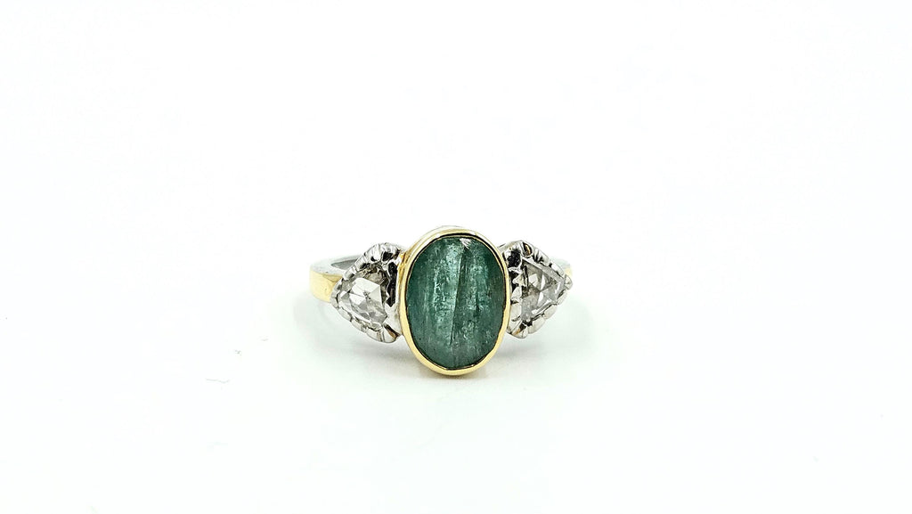 Oval Cabochon Emerald Ring with Diamond Accents – 925 Sterling Silver, 18K Gold Vermeil