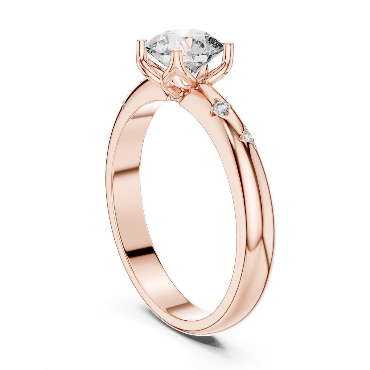 Round Moissanite Solitaire Ring with Side Accents, 6mm – 925 Sterling Silver, 18K Gold Vermeil