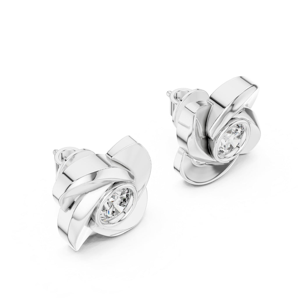 6.3mm Round Moissanite Petal Bezel Stud Earrings – 925 Sterling Silver, 18K Gold Vermeil