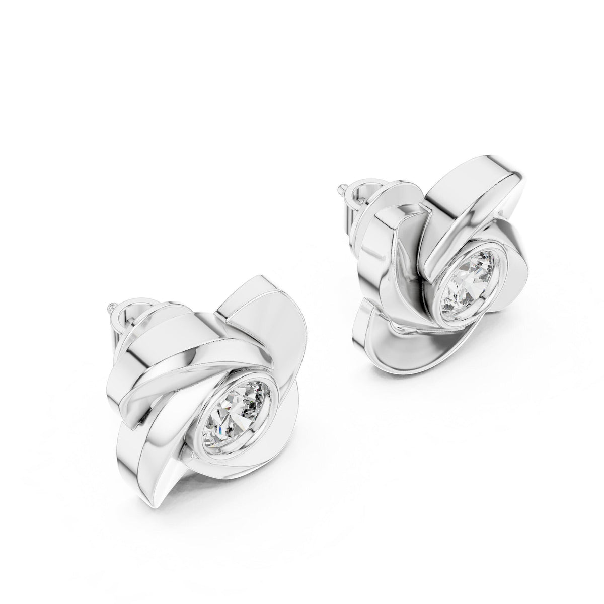 6.3mm Round Moissanite Petal Bezel Stud Earrings – 925 Sterling Silver, 18K Gold Vermeil