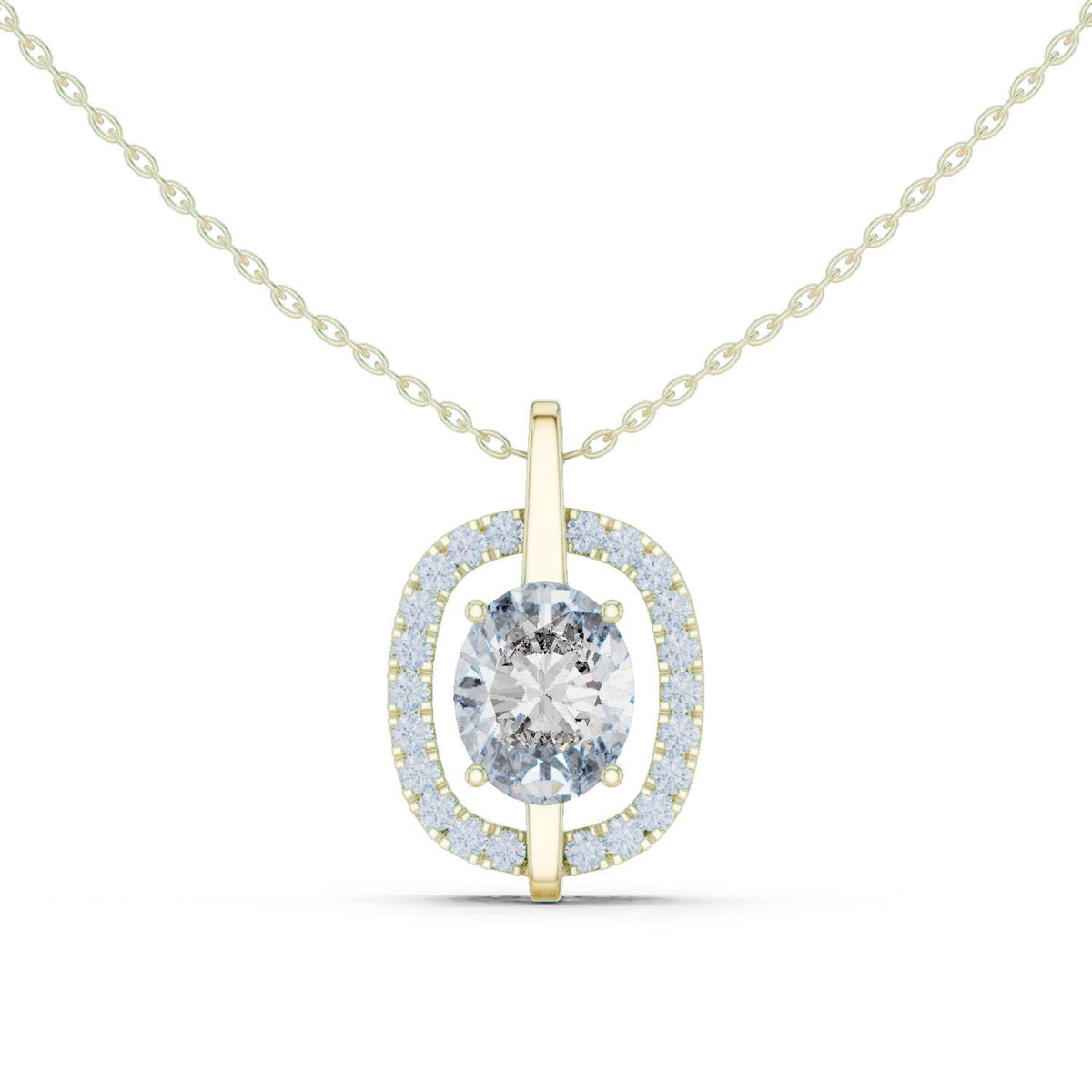 Oval Moissanite Floating Halo Pendant Necklace – 925 Sterling Silver, 18K Gold Vermeil