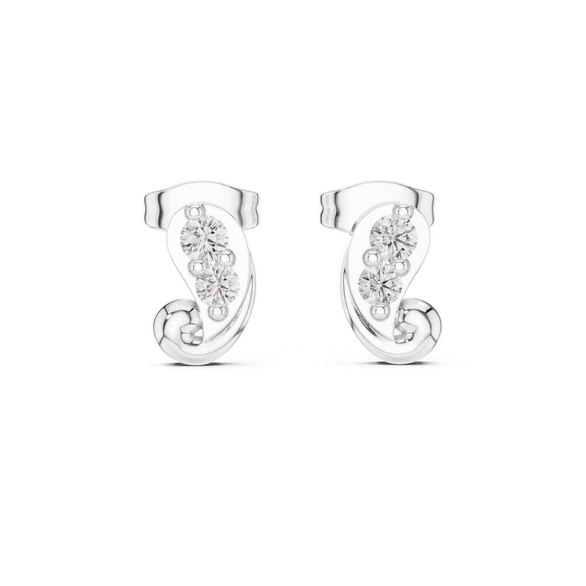 Moissanite Pavé Paisley Stud Earrings – 925 Sterling Silver, 18K Gold Vermeil